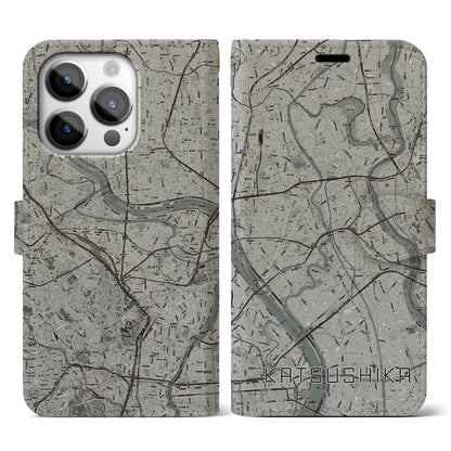 【葛飾（東京都）】地図柄iPhoneケース（手帳タイプ）モノトーン・iPhone 14 Pro 用
