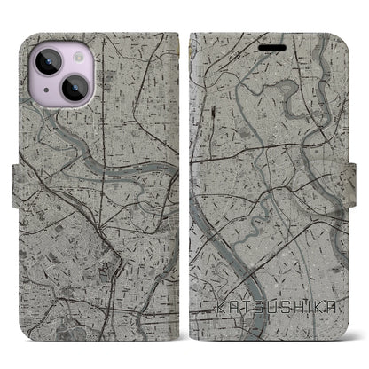【葛飾（東京都）】地図柄iPhoneケース（手帳タイプ）モノトーン・iPhone 14 用