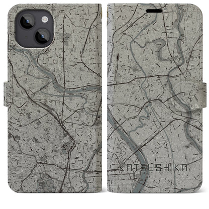 【葛飾（東京都）】地図柄iPhoneケース（手帳タイプ）モノトーン・iPhone 14 Plus 用