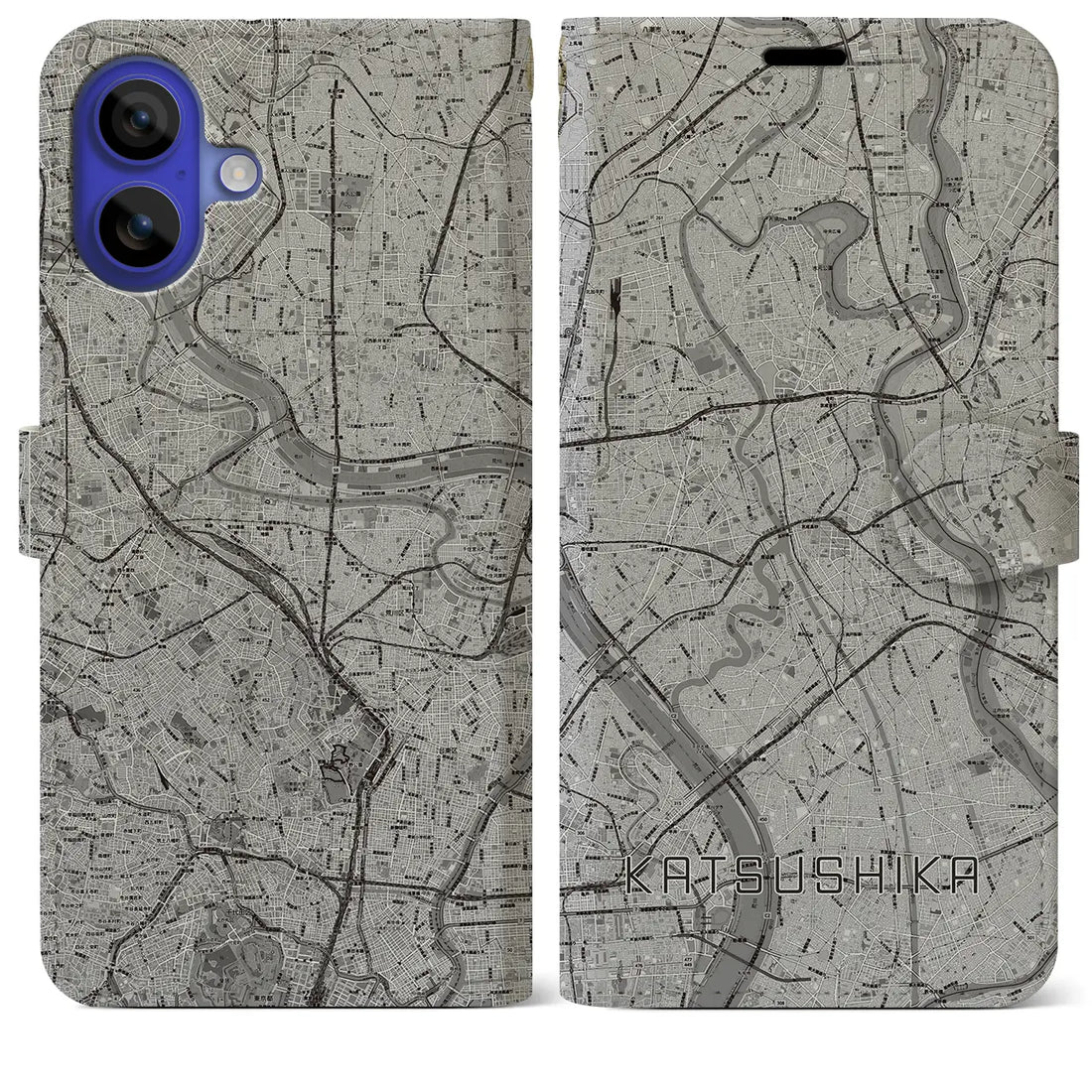 【葛飾(東京都)】地図柄iPhoneケース(手帳タイプ)モノトーン・iPhone 16 Pro Max 用