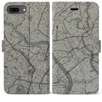 【葛飾（東京都）】地図柄iPhoneケース（手帳タイプ）モノトーン・iPhone 8Plus /7Plus / 6sPlus / 6Plus 用