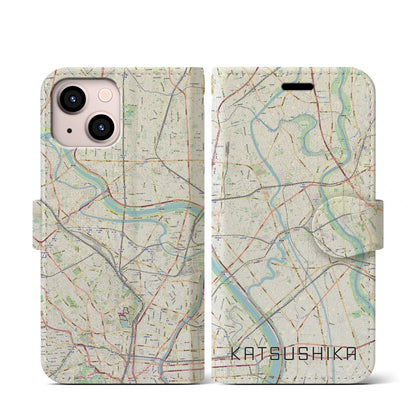 【葛飾（東京都）】地図柄iPhoneケース（手帳タイプ）ナチュラル・iPhone 13 mini 用