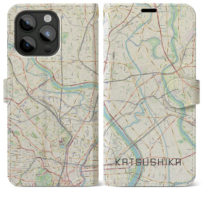 【葛飾（東京都）】地図柄iPhoneケース（手帳タイプ）ナチュラル・iPhone 15 Pro Max 用