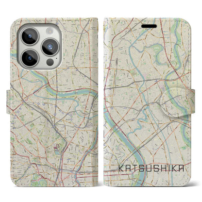 【葛飾（東京都）】地図柄iPhoneケース（手帳タイプ）ナチュラル・iPhone 15 Pro 用