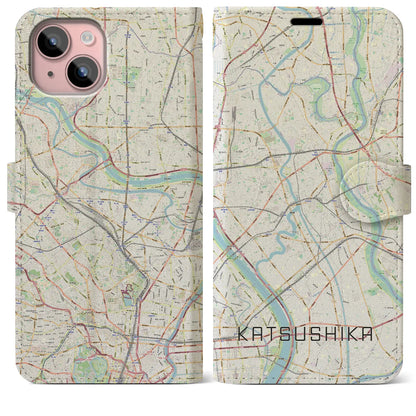【葛飾（東京都）】地図柄iPhoneケース（手帳タイプ）ナチュラル・iPhone 15 Plus 用
