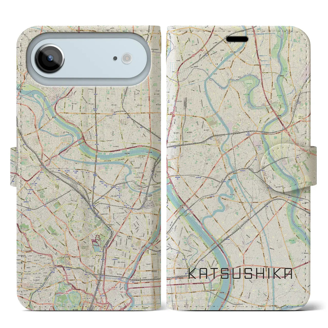 【葛飾（東京都）】地図柄iPhoneケース（手帳タイプ）モノトーン・iPhone 17 Pro Max 用