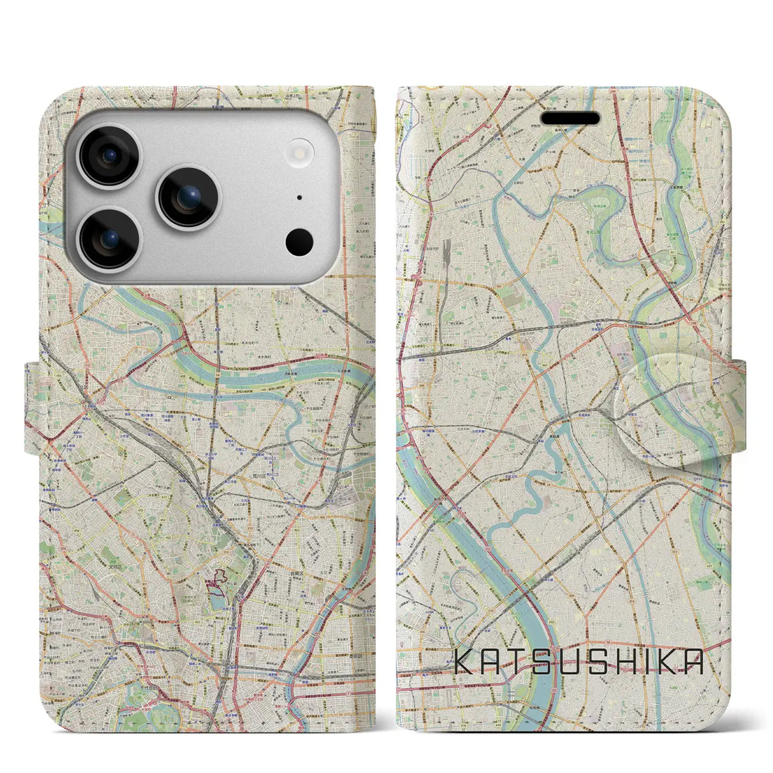 【葛飾（東京都）】地図柄iPhoneケース（手帳タイプ）ナチュラル・iPhone 17 Pro Max 用