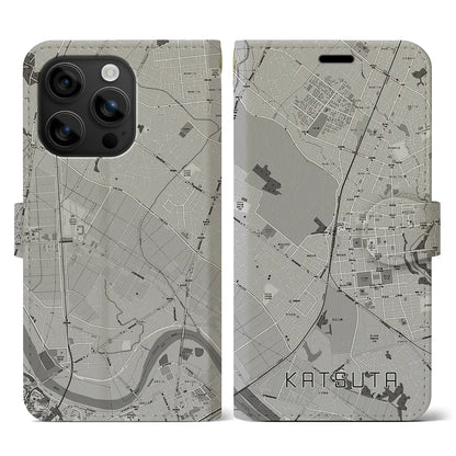 【勝田（茨城県）】地図柄iPhoneケース（手帳タイプ）モノトーン・iPhone 16 用