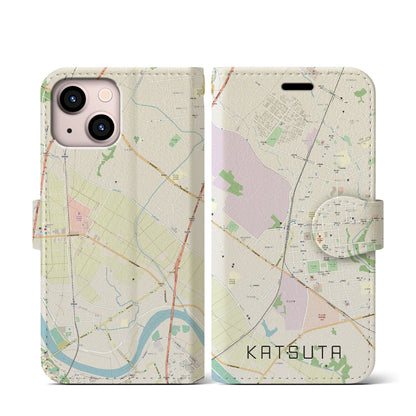 【勝田（茨城県）】地図柄iPhoneケース（手帳タイプ）ナチュラル・iPhone 13 mini 用