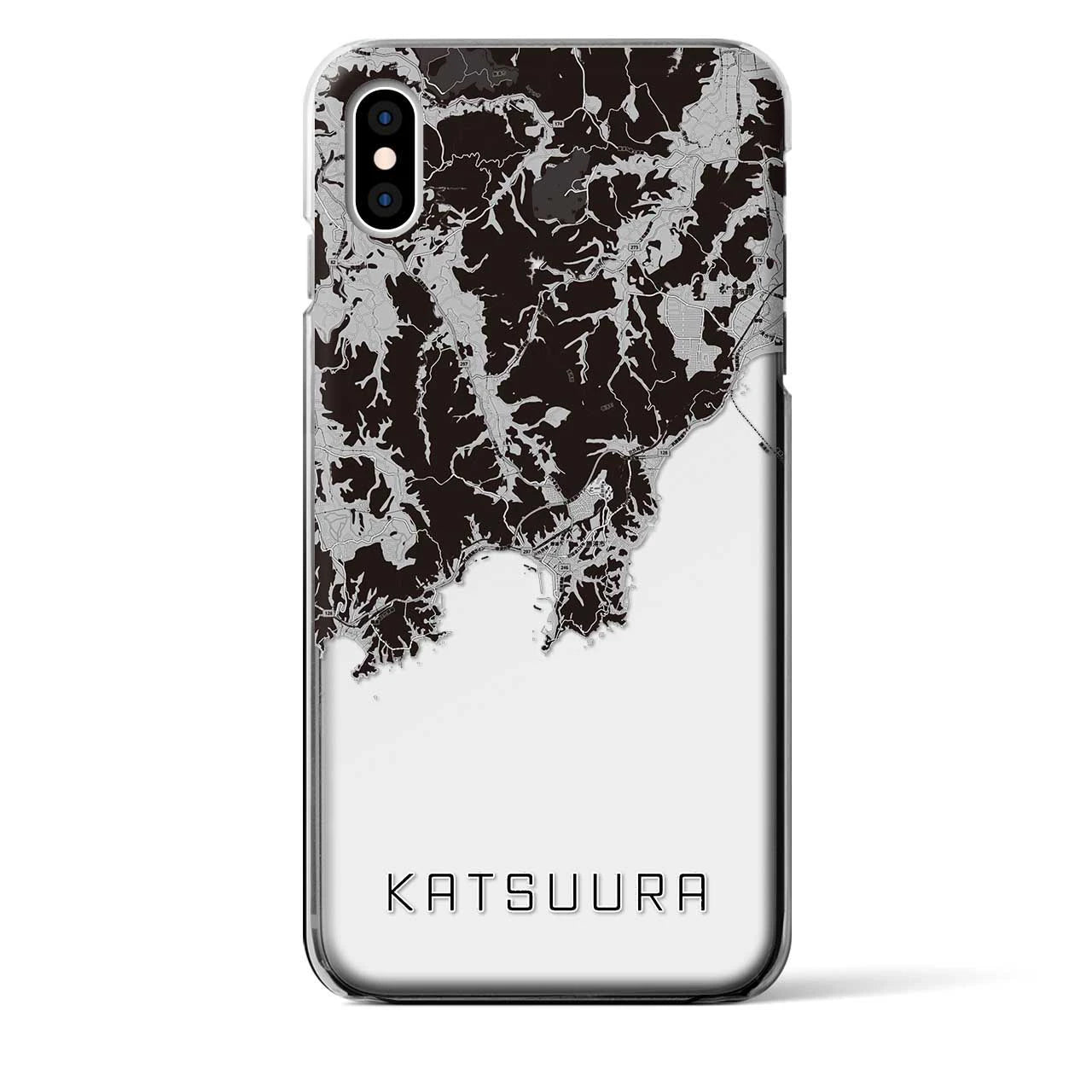 【勝浦（千葉県）】地図柄iPhoneケース（クリアタイプ）モノトーン・iPhone XS Max 用