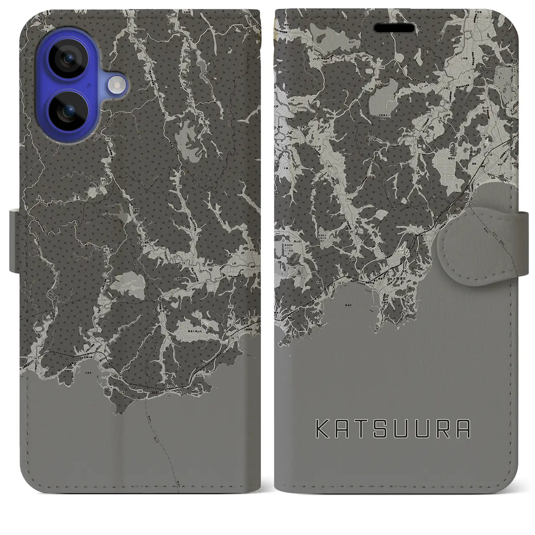 【勝浦(千葉県)】地図柄iPhoneケース(手帳タイプ)モノトーン・iPhone 16 Pro Max 用