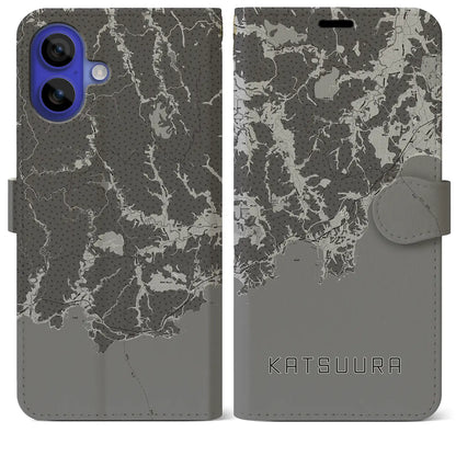 【勝浦（千葉県）】地図柄iPhoneケース（手帳タイプ）モノトーン・iPhone 16 Pro Max 用