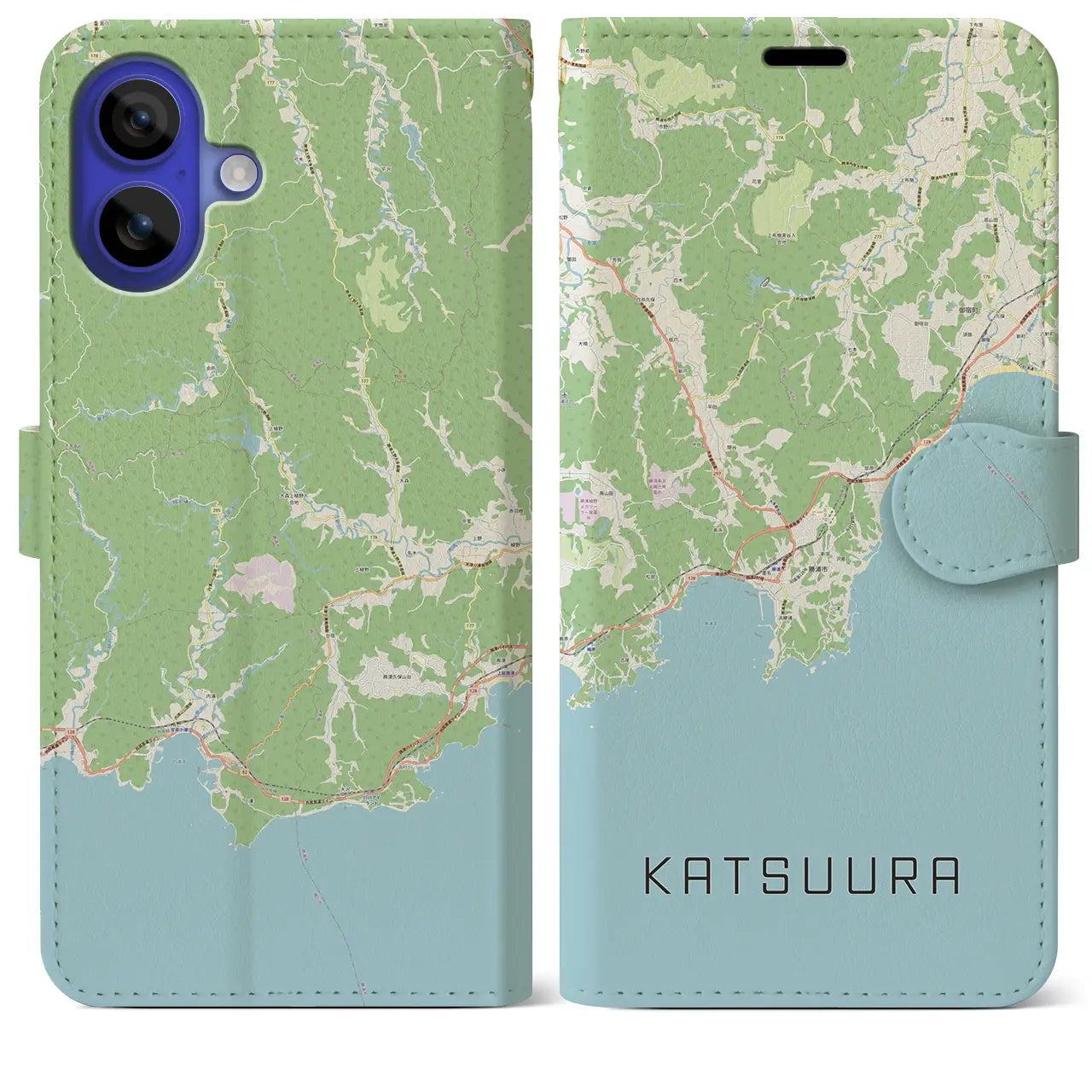 【勝浦（千葉県）】地図柄iPhoneケース（手帳タイプ）ナチュラル・iPhone 16 Pro Max 用