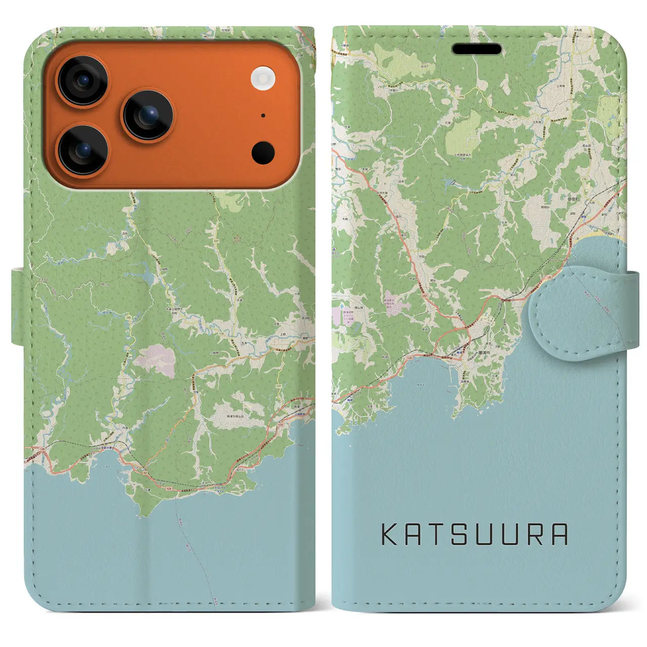 【勝浦(千葉県)】地図柄iPhoneケース(手帳タイプ)モノトーン・iPhone 17 Pro Max 用