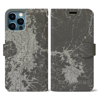 【勝山（福井県）】地図柄iPhoneケース（手帳タイプ）モノトーン・iPhone 12 / 12 Pro 用