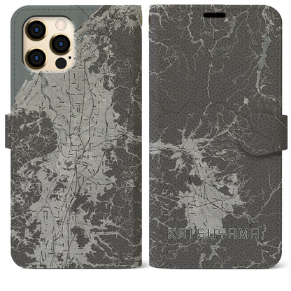 【勝山（福井県）】地図柄iPhoneケース（手帳タイプ）モノトーン・iPhone 12 Pro Max 用