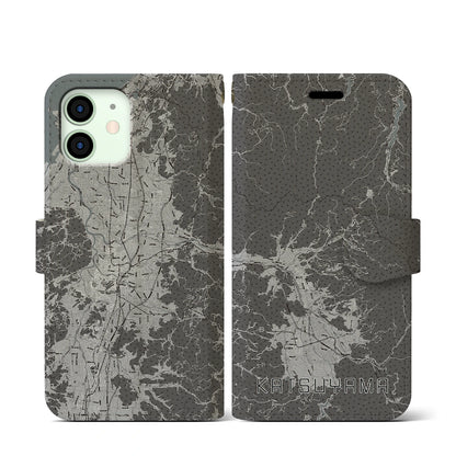 【勝山（福井県）】地図柄iPhoneケース（手帳タイプ）モノトーン・iPhone 12 mini 用