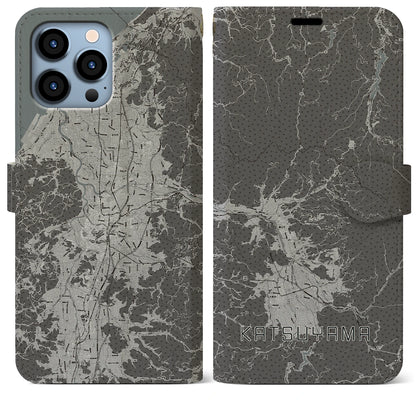 【勝山（福井県）】地図柄iPhoneケース（手帳タイプ）モノトーン・iPhone 13 Pro Max 用