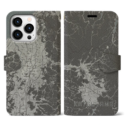 【勝山（福井県）】地図柄iPhoneケース（手帳タイプ）モノトーン・iPhone 13 Pro 用