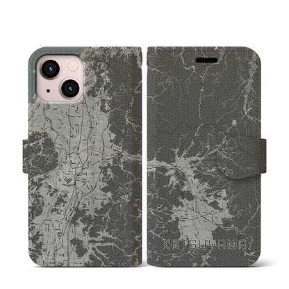 【勝山（福井県）】地図柄iPhoneケース（手帳タイプ）モノトーン・iPhone 13 mini 用