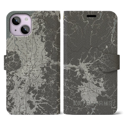 【勝山（福井県）】地図柄iPhoneケース（手帳タイプ）モノトーン・iPhone 14 用