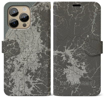 【勝山（福井県）】地図柄iPhoneケース（手帳タイプ）モノトーン・iPhone 14 Pro Max 用