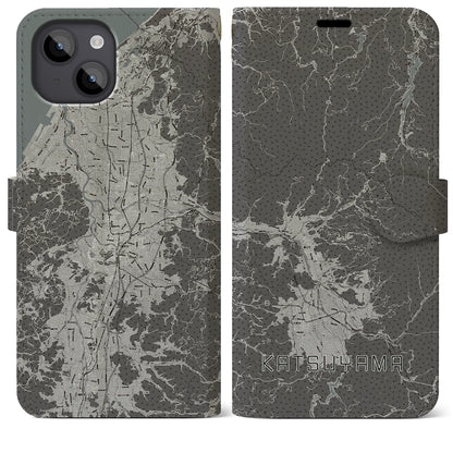 【勝山（福井県）】地図柄iPhoneケース（手帳タイプ）モノトーン・iPhone 14 Plus 用