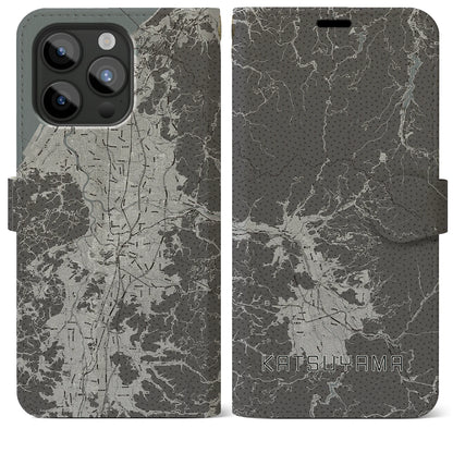 【勝山（福井県）】地図柄iPhoneケース（手帳タイプ）モノトーン・iPhone 15 Pro Max 用