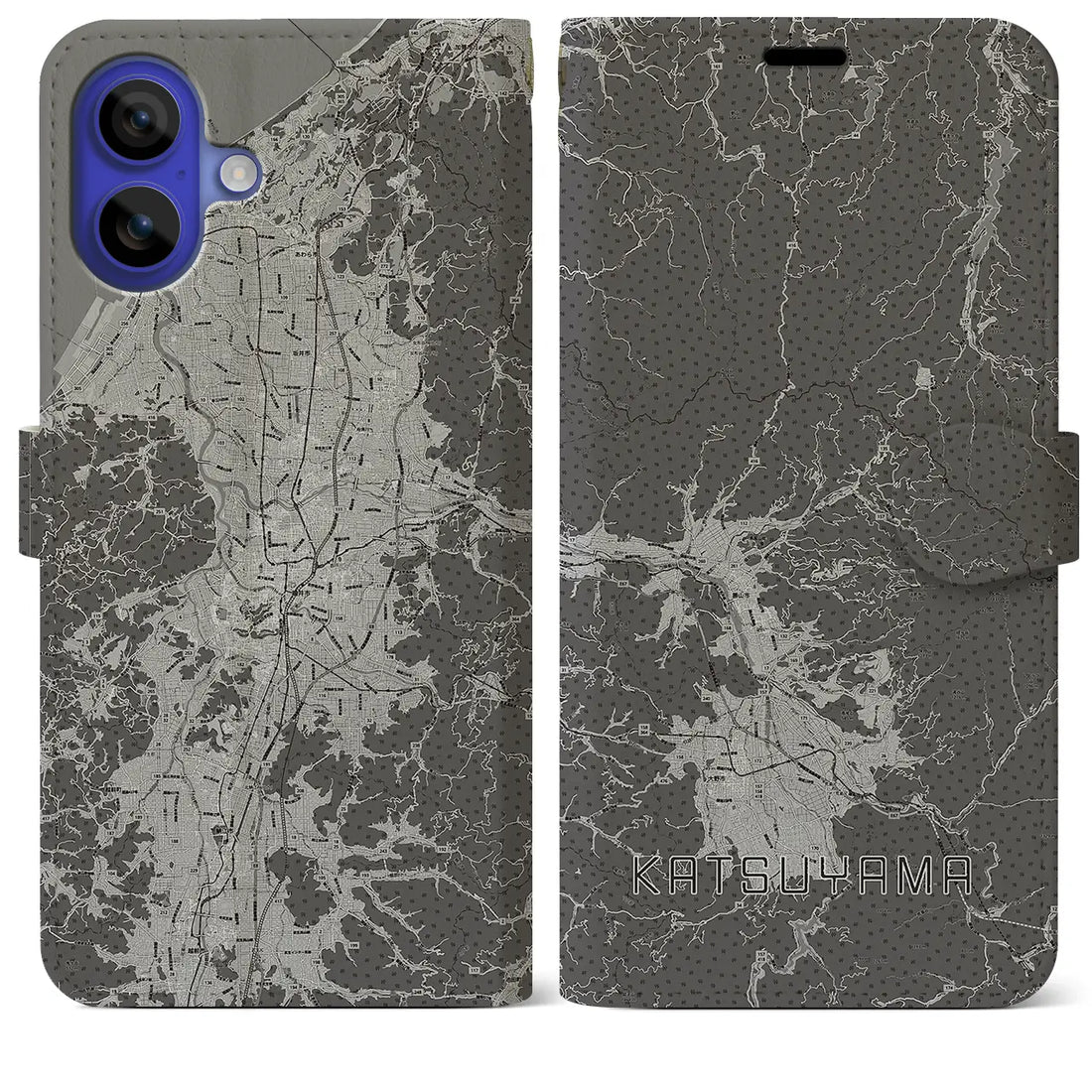 【勝山(福井県)】地図柄iPhoneケース(手帳タイプ)モノトーン・iPhone 16 Pro Max 用