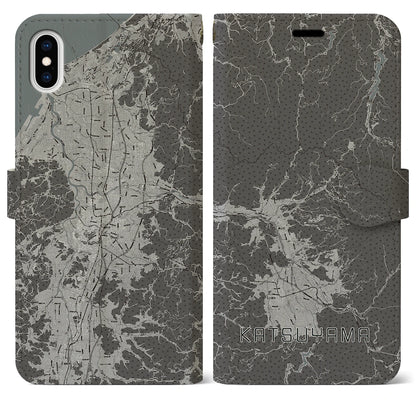 【勝山（福井県）】地図柄iPhoneケース（手帳タイプ）モノトーン・iPhone XS Max 用