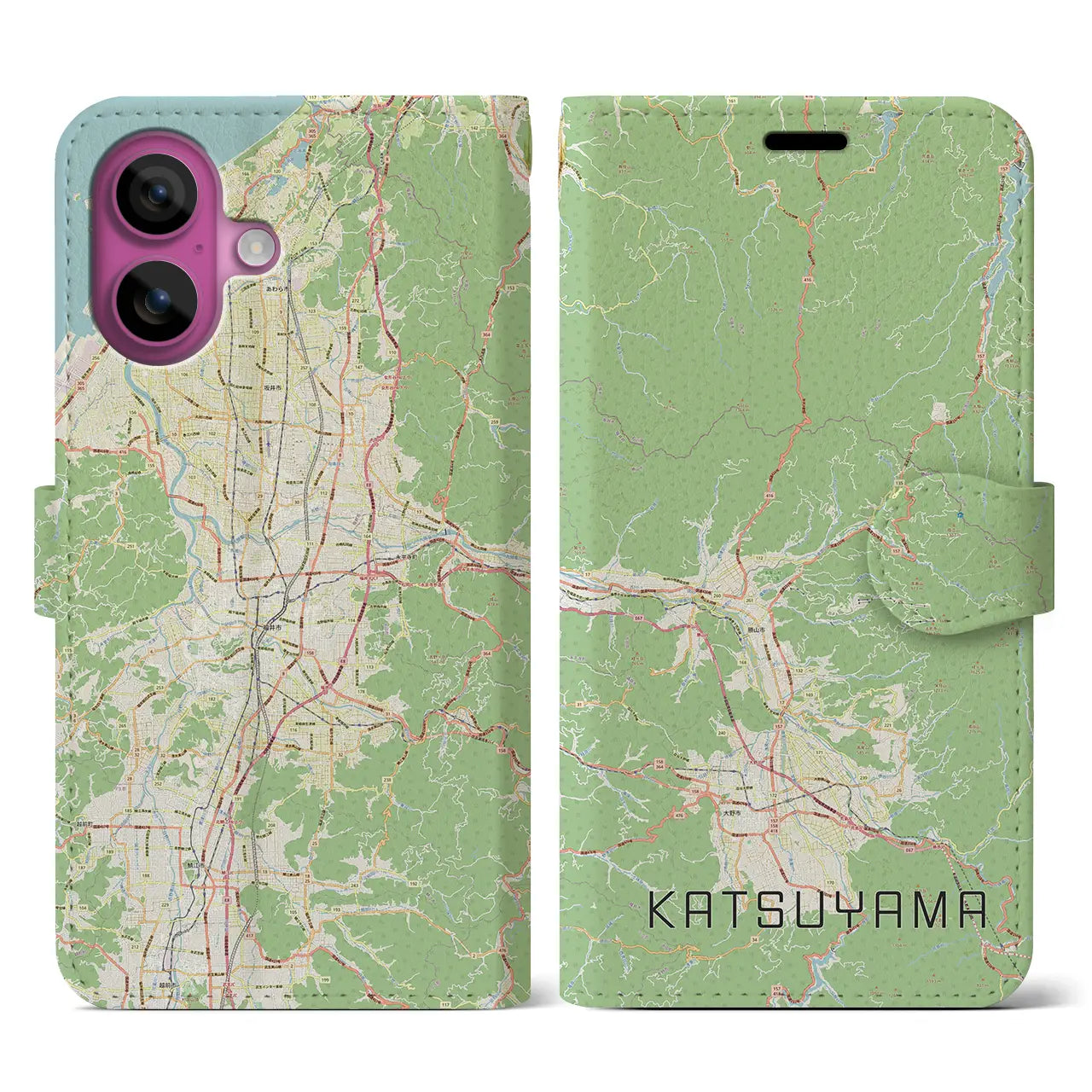 【勝山（福井県）】地図柄iPhoneケース（手帳タイプ）ナチュラル・iPhone 16 Pro 用