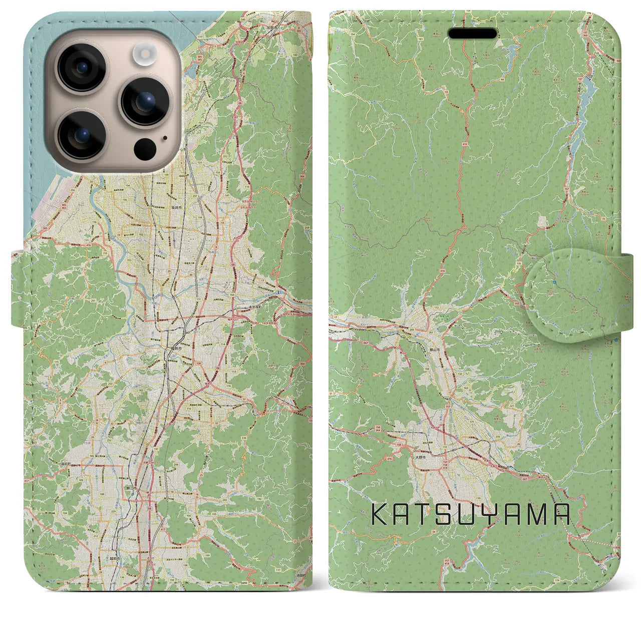 【勝山（福井県）】地図柄iPhoneケース（手帳タイプ）ナチュラル・iPhone 16 Plus 用