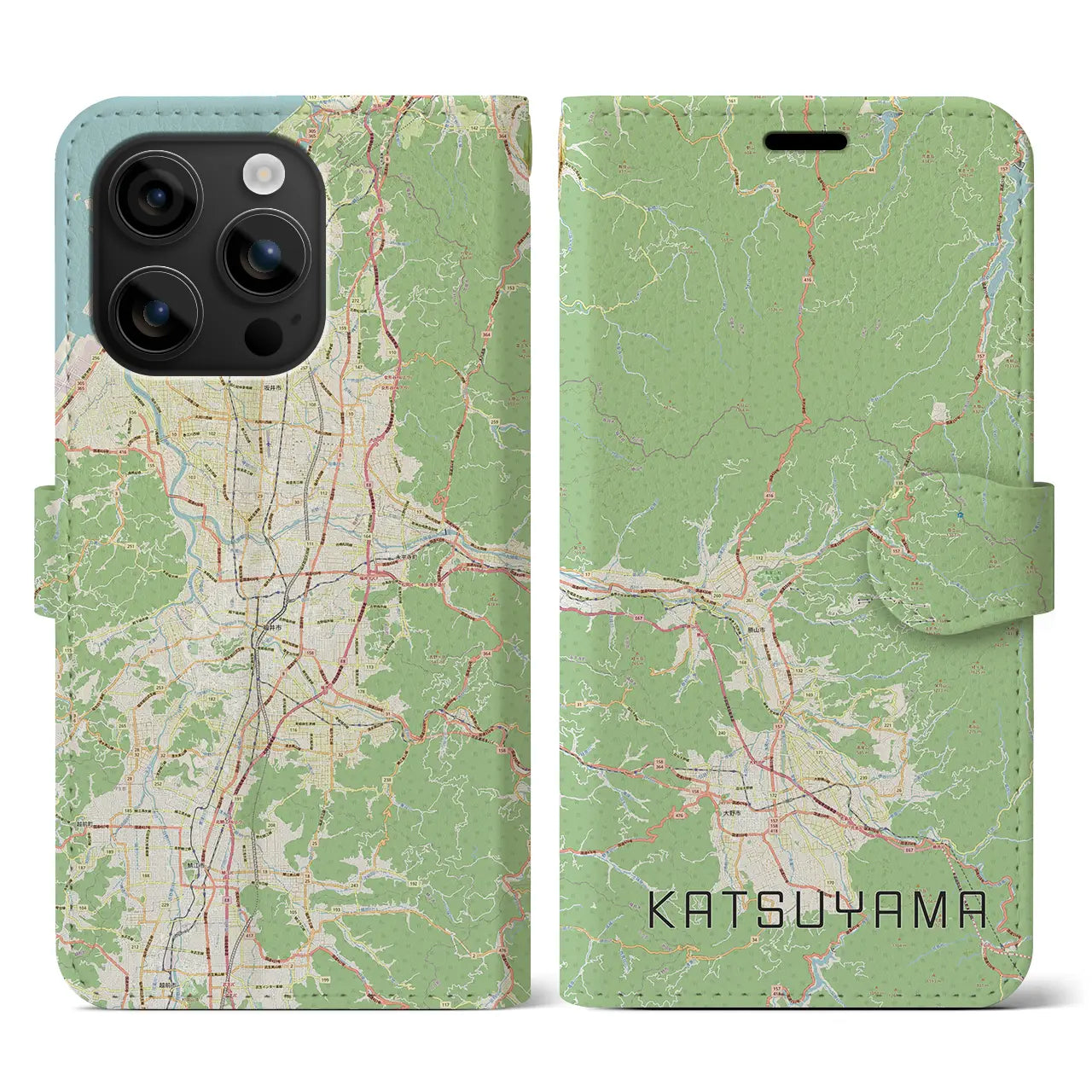 【勝山（福井県）】地図柄iPhoneケース（手帳タイプ）ナチュラル・iPhone 16 用