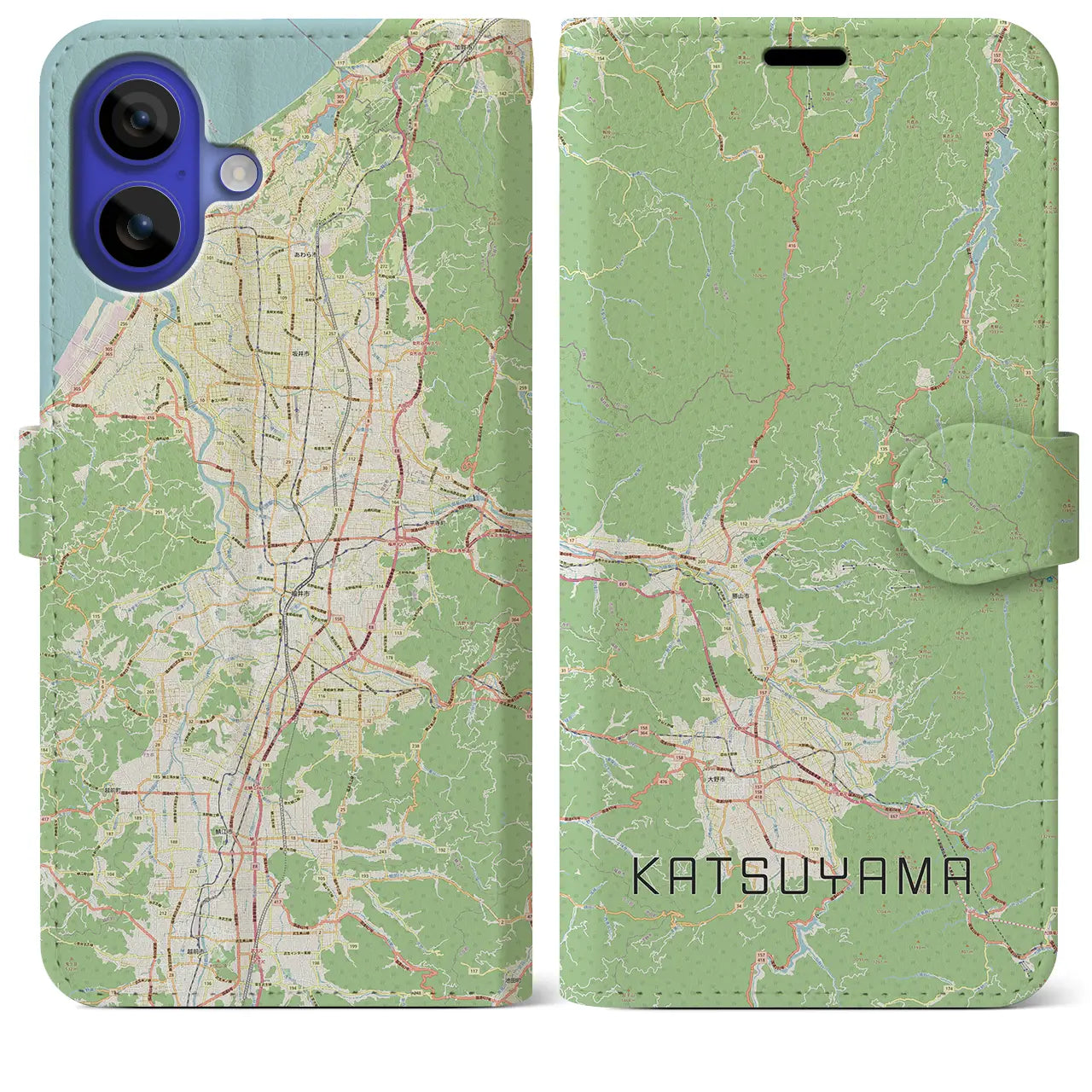 【勝山（福井県）】地図柄iPhoneケース（手帳タイプ）ナチュラル・iPhone 16 Pro Max 用