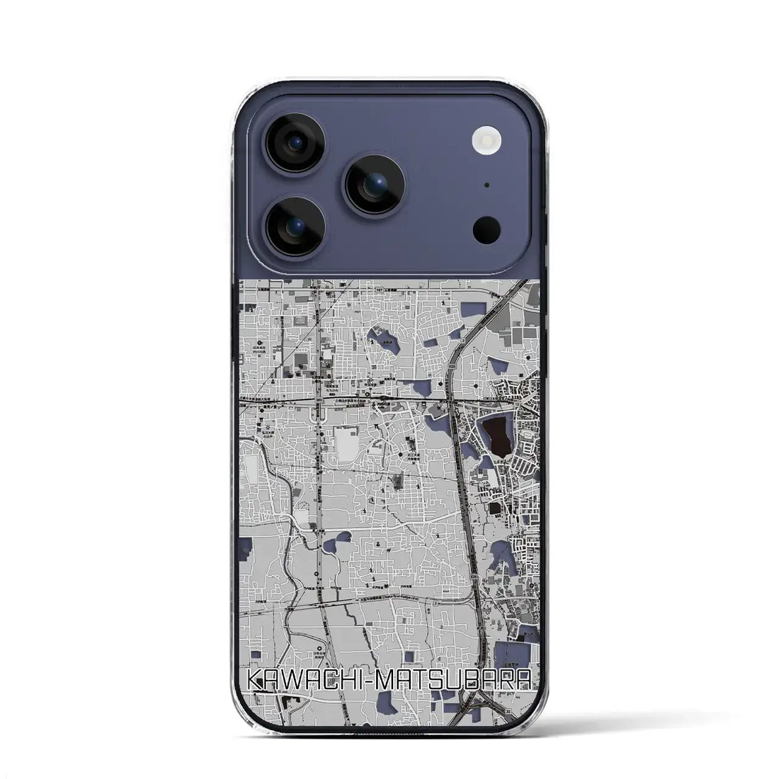【河内松原（大阪府）】地図柄iPhoneケース（クリアタイプ）モノトーン・iPhone 17 Pro Max 用