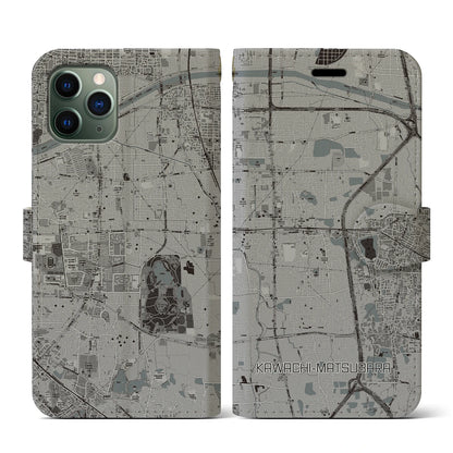 【河内松原（大阪府）】地図柄iPhoneケース（手帳タイプ）モノトーン・iPhone 11 Pro 用