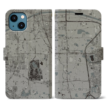 【河内松原（大阪府）】地図柄iPhoneケース（手帳タイプ）モノトーン・iPhone 13 用