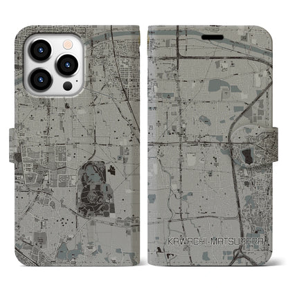 【河内松原（大阪府）】地図柄iPhoneケース（手帳タイプ）モノトーン・iPhone 13 Pro 用