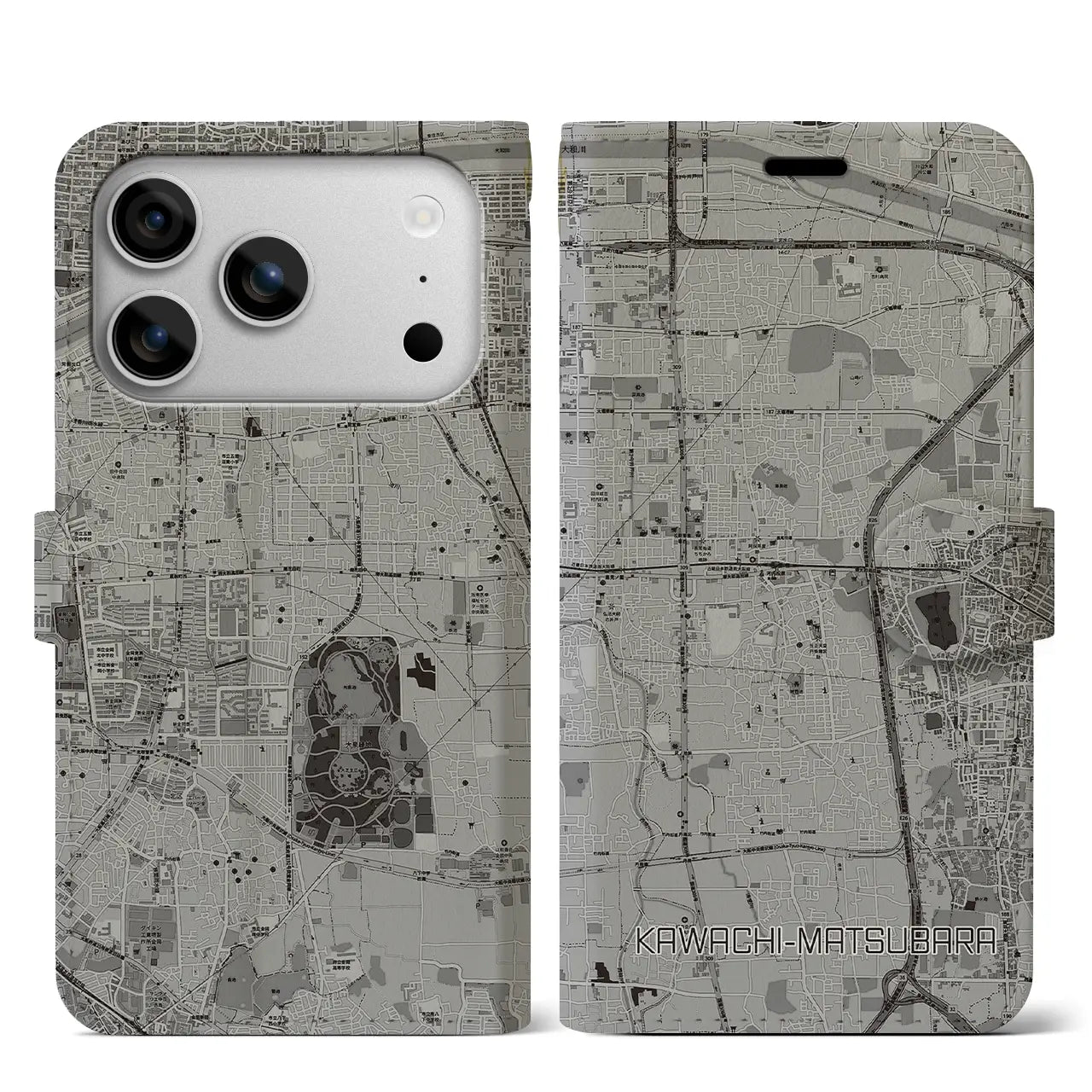 【河内松原（大阪府）】地図柄iPhoneケース（手帳タイプ）