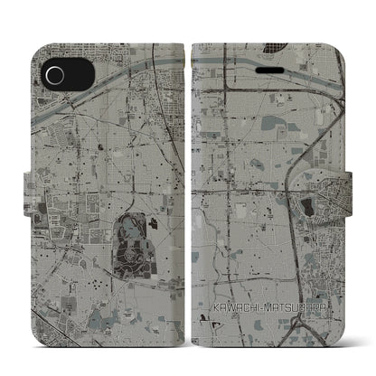 【河内松原（大阪府）】地図柄iPhoneケース（手帳タイプ）モノトーン・iPhone SE（第3 / 第2世代） / 8 / 7 / 6s / 6 用