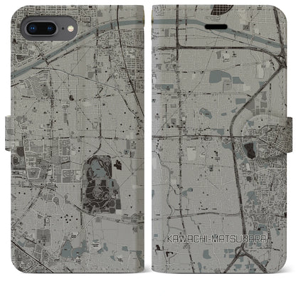 【河内松原（大阪府）】地図柄iPhoneケース（手帳タイプ）モノトーン・iPhone 8Plus /7Plus / 6sPlus / 6Plus 用