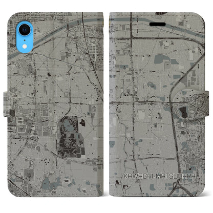 【河内松原（大阪府）】地図柄iPhoneケース（手帳タイプ）モノトーン・iPhone XR 用