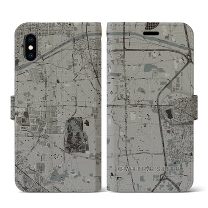 【河内松原（大阪府）】地図柄iPhoneケース（手帳タイプ）モノトーン・iPhone XS / X 用
