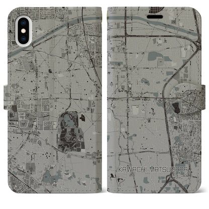 【河内松原（大阪府）】地図柄iPhoneケース（手帳タイプ）モノトーン・iPhone XS Max 用