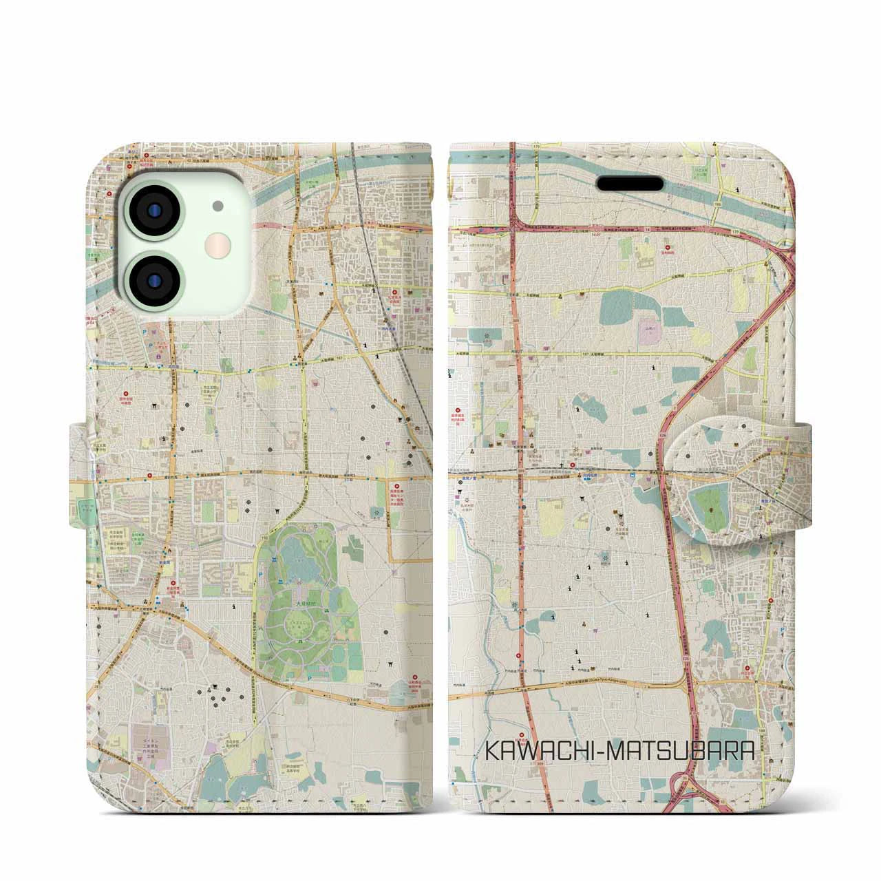 【河内松原（大阪府）】地図柄iPhoneケース（手帳タイプ）