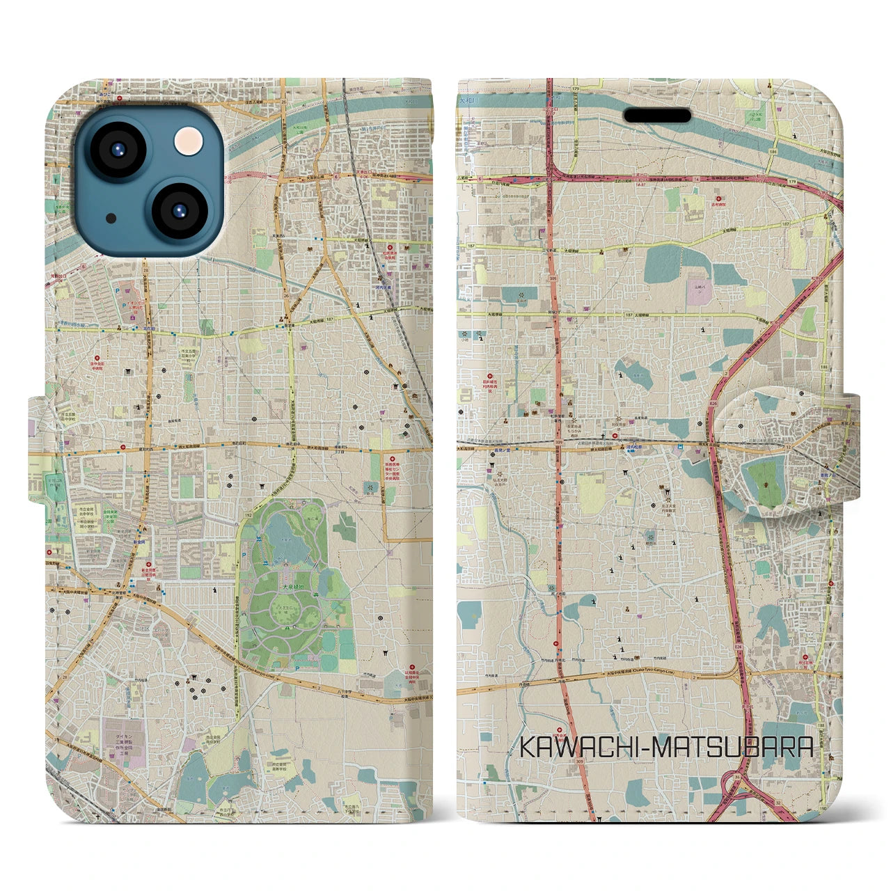 【河内松原（大阪府）】地図柄iPhoneケース（手帳タイプ）