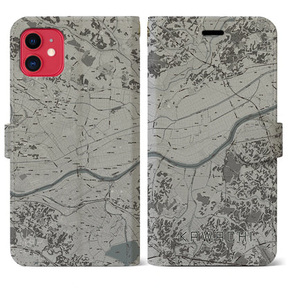 【河内（茨城県）】地図柄iPhoneケース（手帳タイプ）モノトーン・iPhone 11 用