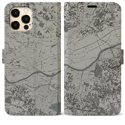【河内（茨城県）】地図柄iPhoneケース（手帳タイプ）モノトーン・iPhone 12 Pro Max 用