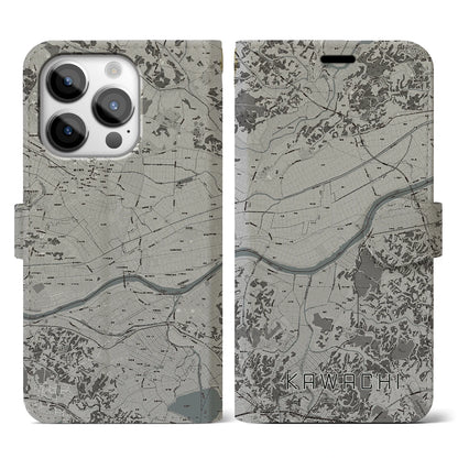 【河内（茨城県）】地図柄iPhoneケース（手帳タイプ）モノトーン・iPhone 14 Pro 用