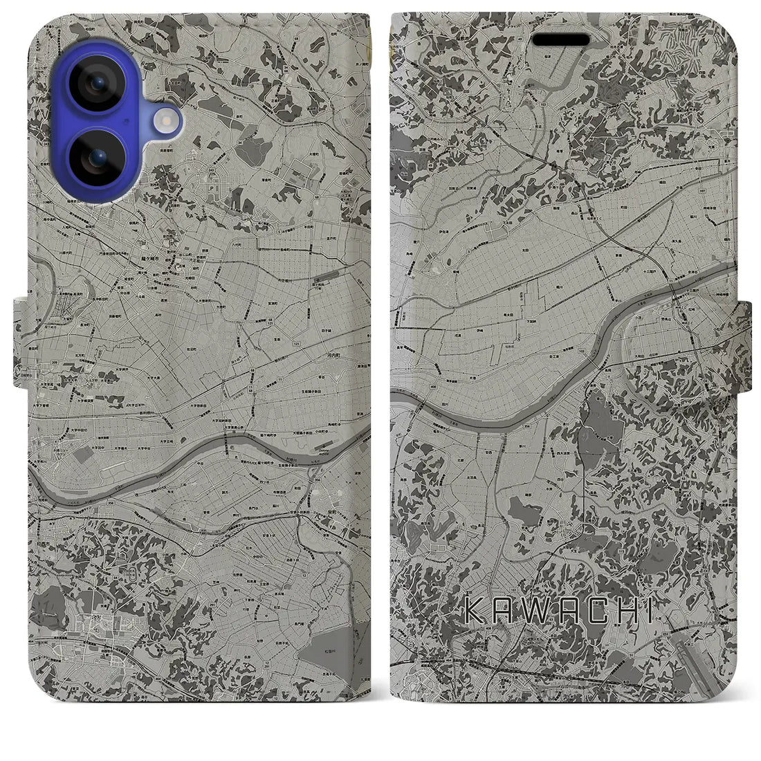 【河内(茨城県)】地図柄iPhoneケース(手帳タイプ)モノトーン・iPhone 16 Pro Max 用